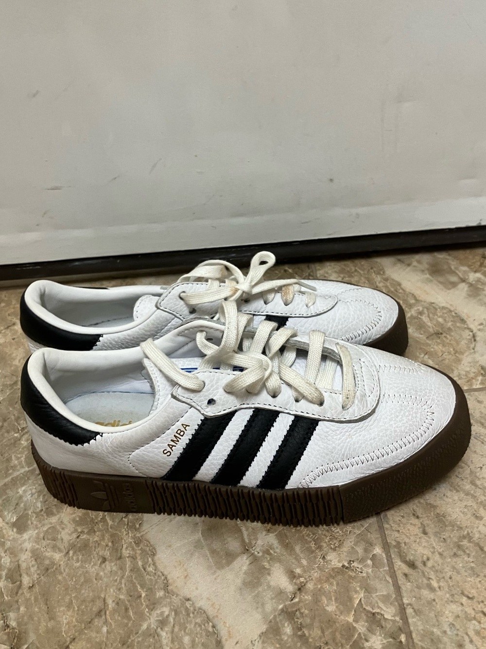Adidas Sambarose white black Platform Sneakers Womens 5.5